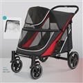 Quality Foldable Pet Stroller 4 Wheels Carbon Steel Removable Cats Dogs Bags Storage Basket Travel Outdoor Oxford - Black Red