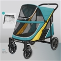 Quality Foldable Pet Stroller 4 Wheels Carbon Steel Removable Cats Dogs Bags Storage Basket Travel Outdoor Oxford - Green Yellow