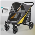 Quality Foldable Pet Stroller 4 Wheels Carbon Steel Removable Cats Dogs Bags Storage Basket Travel Outdoor Oxford - Grey Yellow