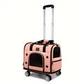 Suitcase Pet Messenger Bag With Wheels Strollers Polyester Zipper Closure For Cats Dogs Ideal For Travel Outdoor Shoulders - Pink