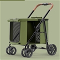 Trolley Foldable Big Pet Stroller Metal Breathable Mesh Removable Cats Dogs Bags Storage Basket Travel Outdoor Oxford - Green