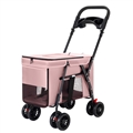 Trolley Foldable Pet Stroller Metal Breathable Mesh Removable Cats Dogs Bags Storage Basket Travel Outdoor Oxford - Pink