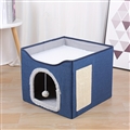 Wooden Washable Pet Stool Pet Bed Indoor For Cats Foldable Cat House With Cat Toy And Storage Stool - Blue