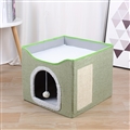 Wooden Washable Pet Stool Pet Bed Indoor For Cats Foldable Cat House With Cat Toy And Storage Stool - Green