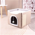 Wooden Washable Pet Stool Pet Bed Indoor For Cats Foldable Cat House With Cat Toy And Storage Stool - Khaki