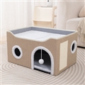 Wooden Washable Pet Stool Pet Bed Indoor For Cats Foldable Cat House With Cat Toy And Storage Stool - Round Beige