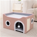 Wooden Washable Pet Stool Pet Bed Indoor For Cats Foldable Cat House With Cat Toy And Storage Stool - Round Pink