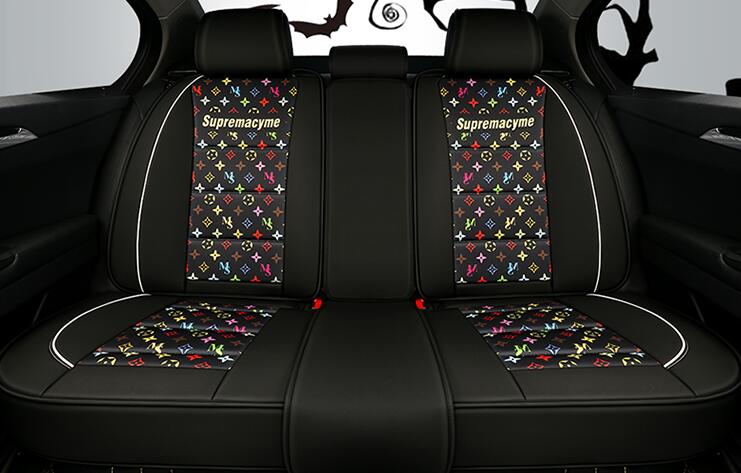 Classic PU Leather Supremacyme Car Seat Covers Universal Pads Automobile Seat Cushions Pillows 6pcs - Black