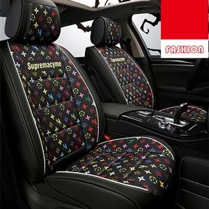 Classic PU Leather Supremacyme Car Seat Covers Universal Pads Automobile Seat Cushions Pillows 6pcs - Black