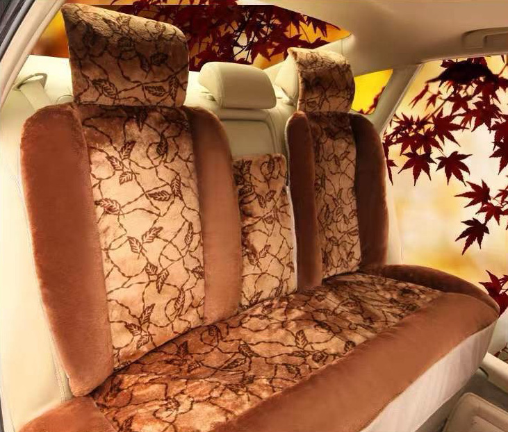 Fashion Winter Warmth Car Seat Cushion Universal Plush Automobile Covers 5pcs Sets - Leaf Brown