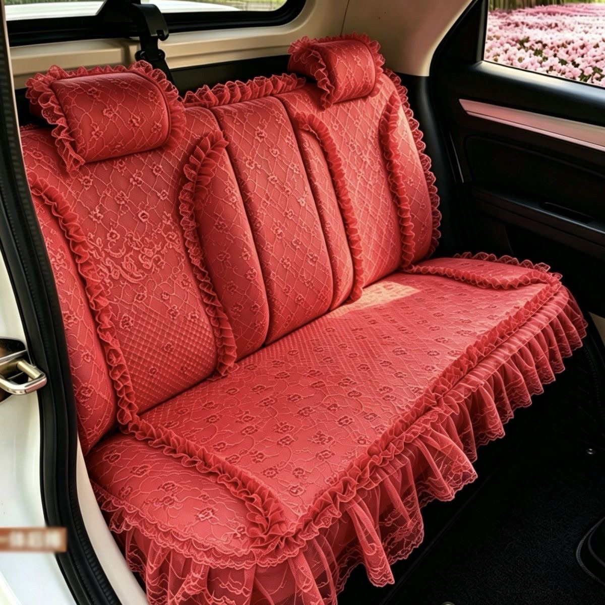 Luxury Universal Countryside lace Flower Car Seat Cover Bud Silk Floral Auto Seat Cushion 9pcs Sets - Red