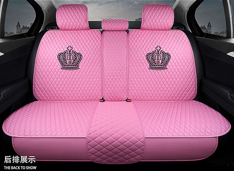 Crown Leather Car Seat Covers Beautiful Universal Auto Seat Cushion 10pcs Sets - Pink