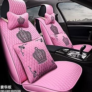 Crown Leather Car Seat Covers Beautiful Universal Auto Seat Cushion 10pcs Sets - Pink